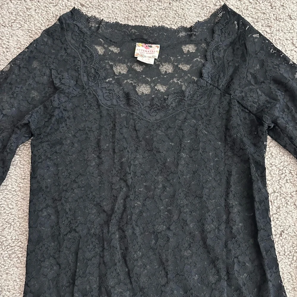 Free People Intimately Black Lace Long Sleeve Womens L